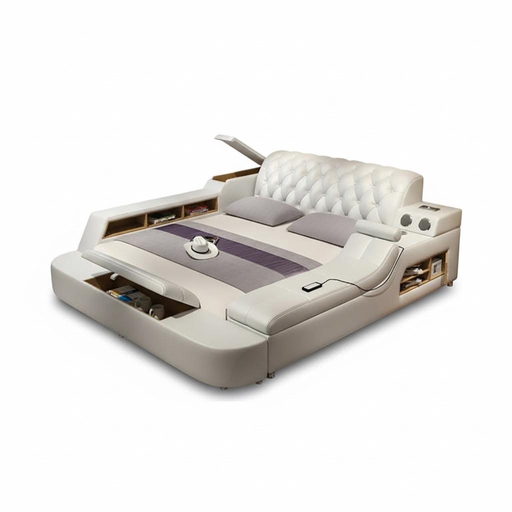 Design Multifunktion Bett XXL Big Betten Leder Hotel Polster 150x200cm