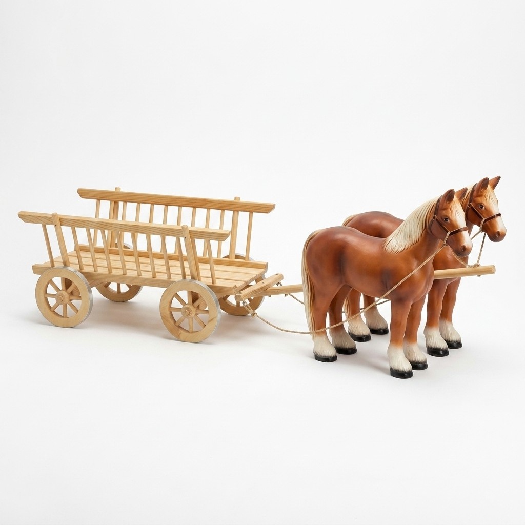 Design Pferd mit Wagen Figur Garten Statue Skulptur Figuren Skulpturen