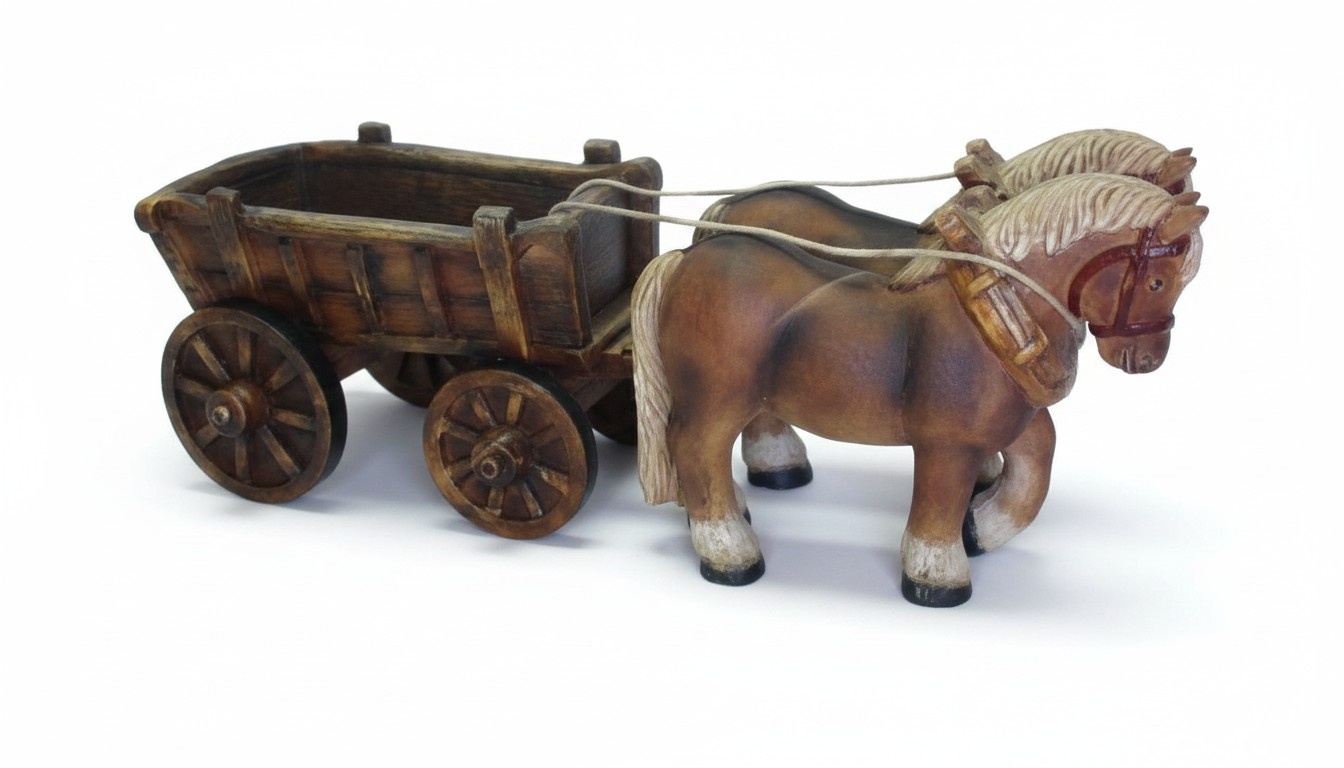 Design Pferde mit Wagen Figur Garten Statue Skulptur Figuren Skulpturen