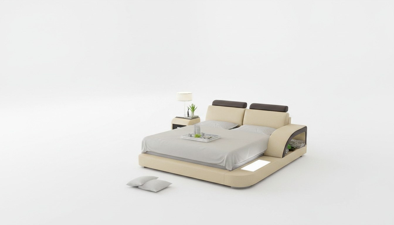 Design Polster Doppel Bett Moderne Betten Schlafzimmer mit USB & Regal 160x200cm