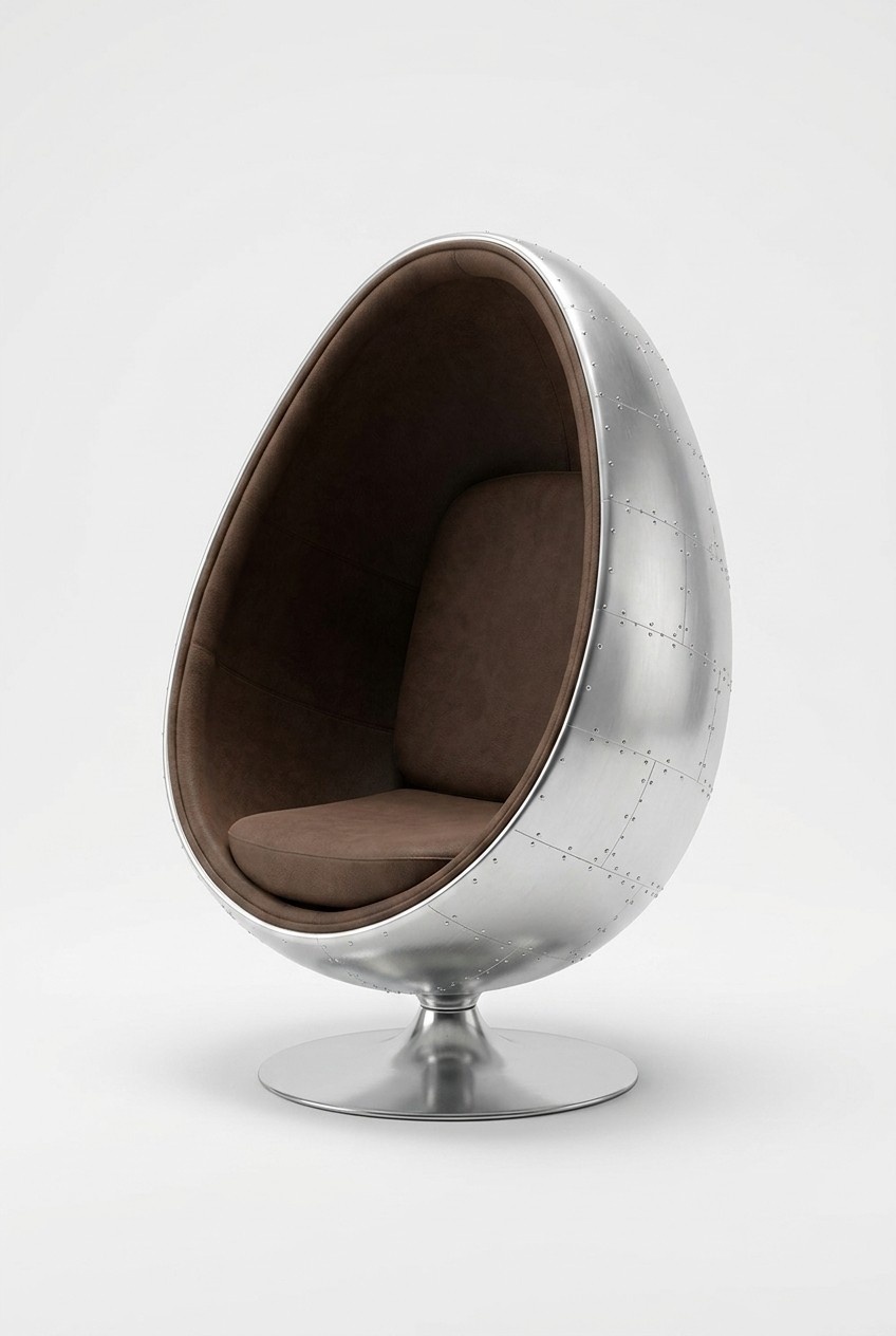 Design Retro Lounge Sessel Sitzer Egg Ball Silber Drehbar Aviator Space Leder