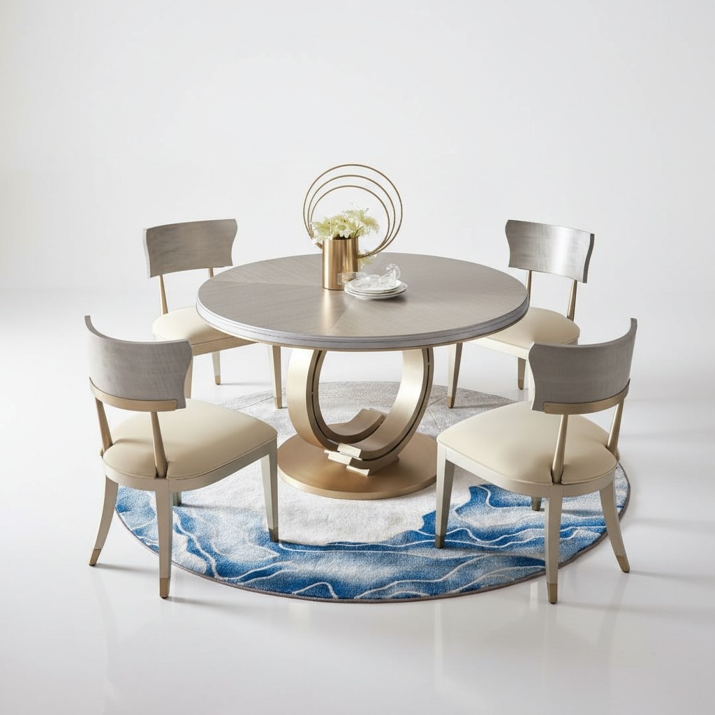 Design Rund Tisch 4x Stühle Ess Zimmer Sitz Runde Tische Garnitur Holz