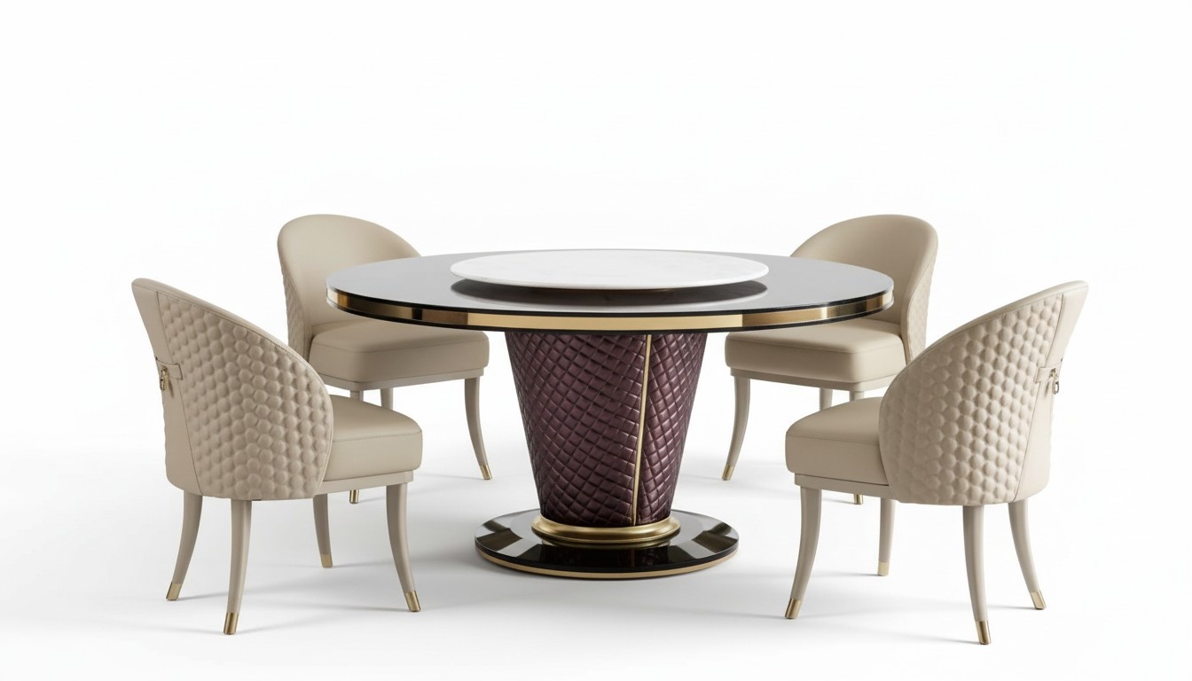 Design Rund Tisch 4x Sessel Stühle Ess Zimmer Sitz Polster Runde Tische