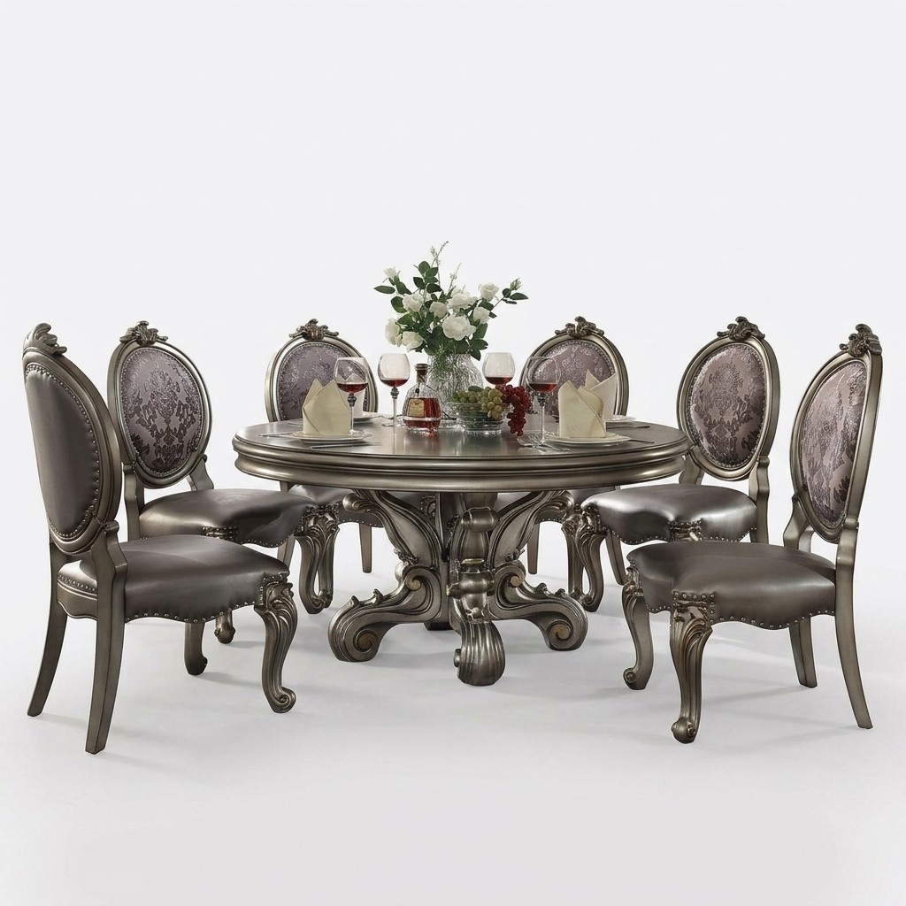 Design Rund Tisch 6x Stühle Ess Zimmer Sitz Polster Runde Tische Garnitur