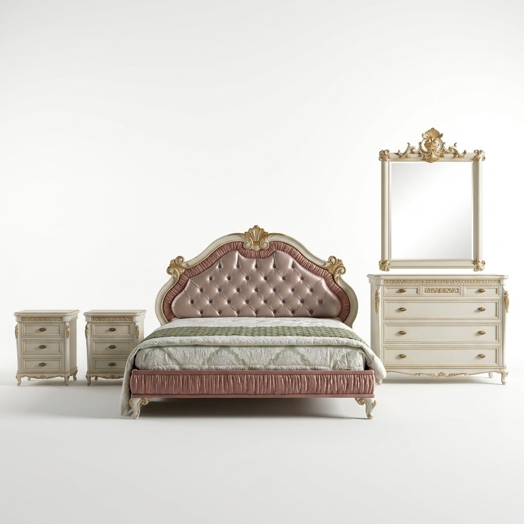 Design Schlafzimmer 5 tlg Komplett Set Bett Nachttisch Kommode Italienische Sets