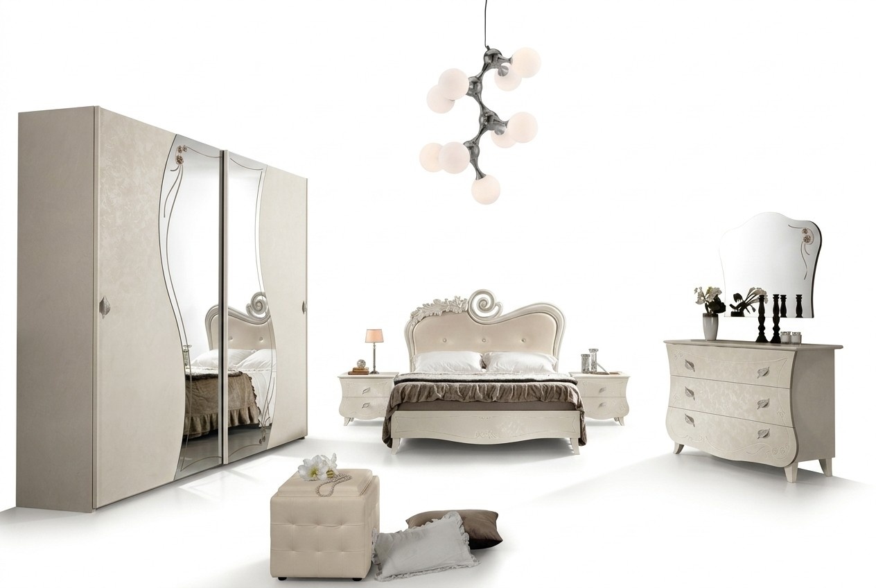 Design Schlafzimmer Komplett Set Nachttisch Kleiderschrank Barock Rokoko 6tlg.