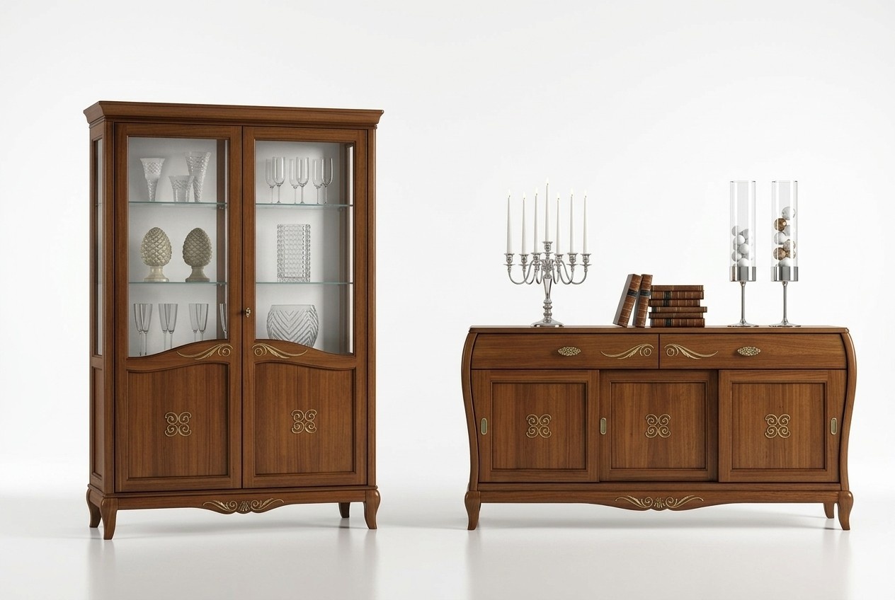 Design Set 7tlg Esszimmer Esstisch Stuhl Kommode Vitrine Gruppe Ess Tische Holz