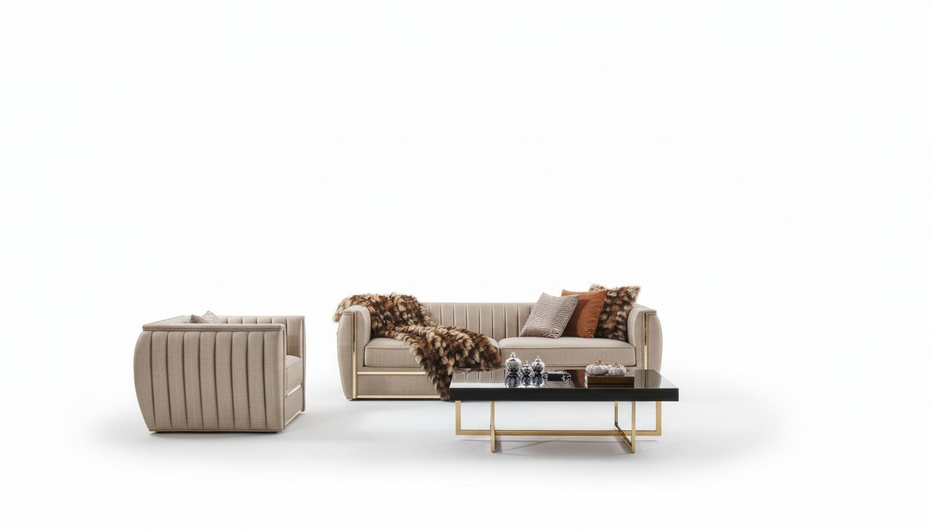 Design Sofagarnitur 3+1 Couchtisch Couch Polster Farbe beige Sofa neu