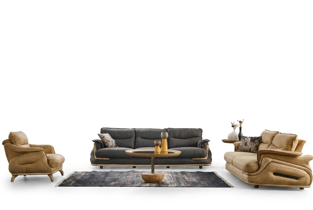 Design Sofagarnitur 4+3+1 Leder Sofa 3 tlg. Set Couchen Sofas Couch
