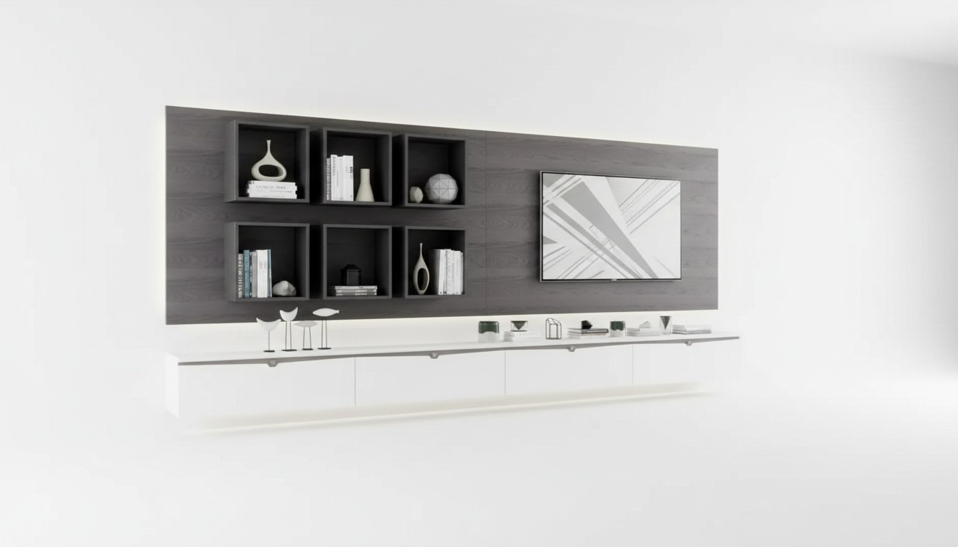 Design Wandschrank Regal Wohnzimmer TV-Ständer Holz Wand Regale Italy