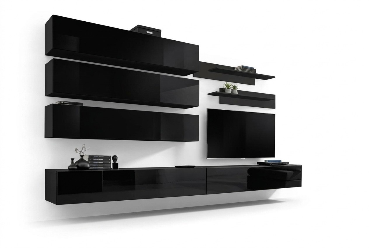 Design Wandschrank Wohnwand Wohnzimmer Holz Einrichtung Wand Regale Neu