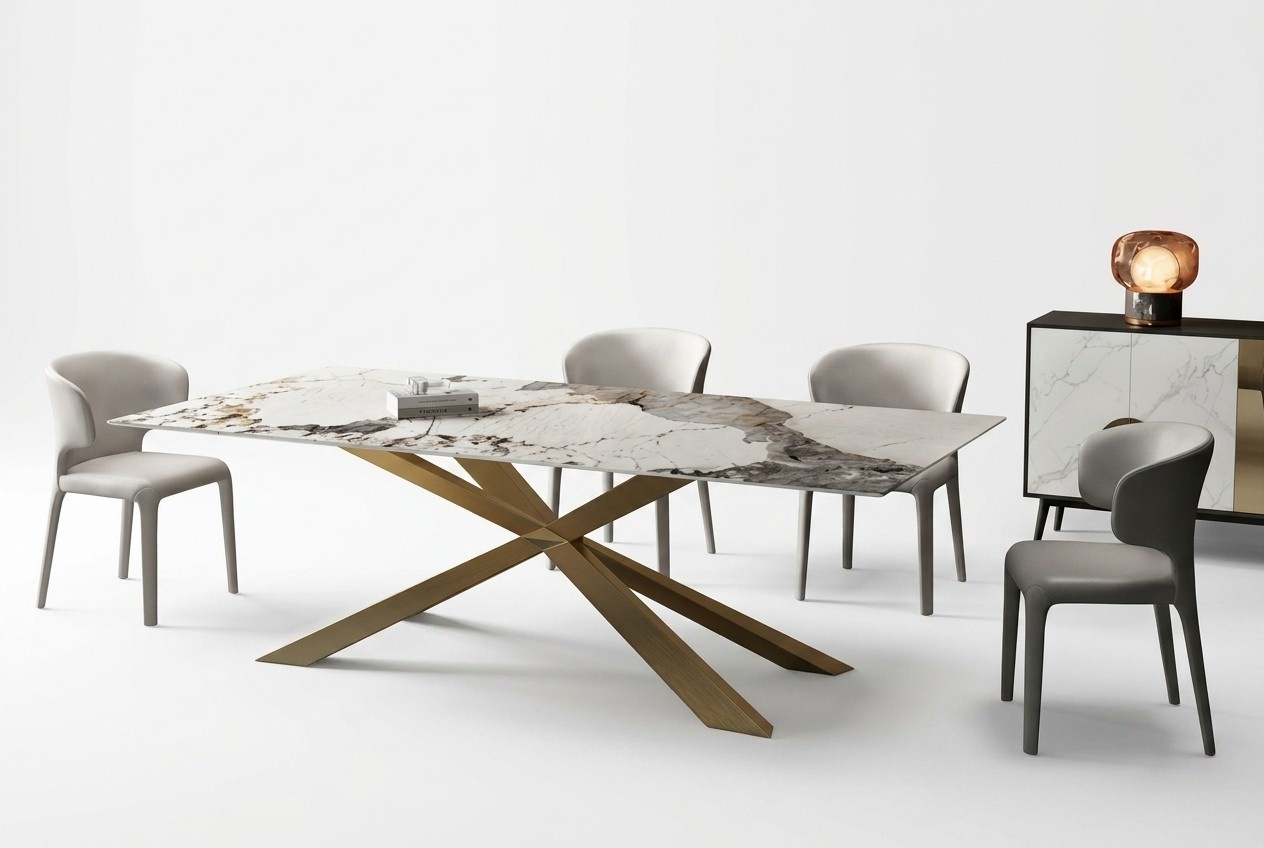 Design Wohn Tische Ess Zimmer 180x90cm Möbel Tisch Esstisch Edelstahl x beine