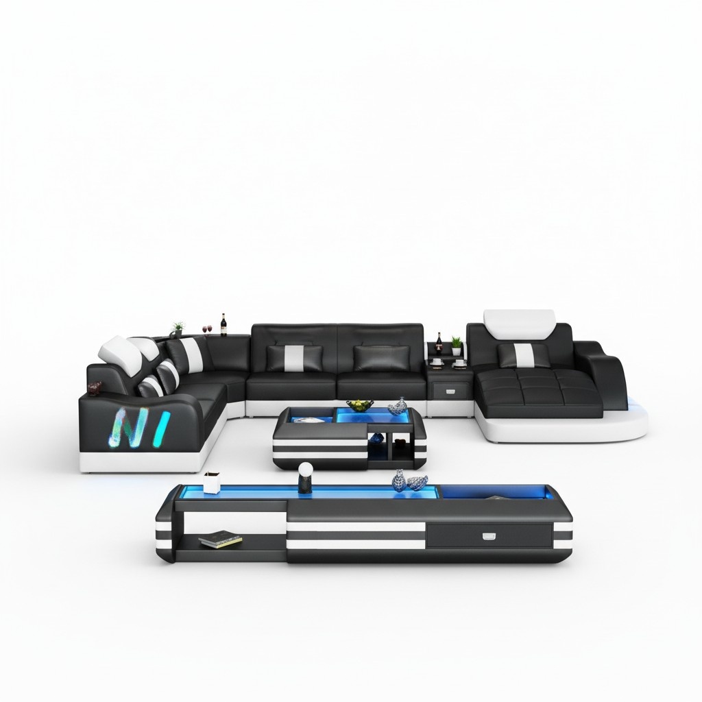 Design Wohnlandschaft Led Beleuchtete Ecksofa Couch Sofa Eckgarnitur Ledersofa