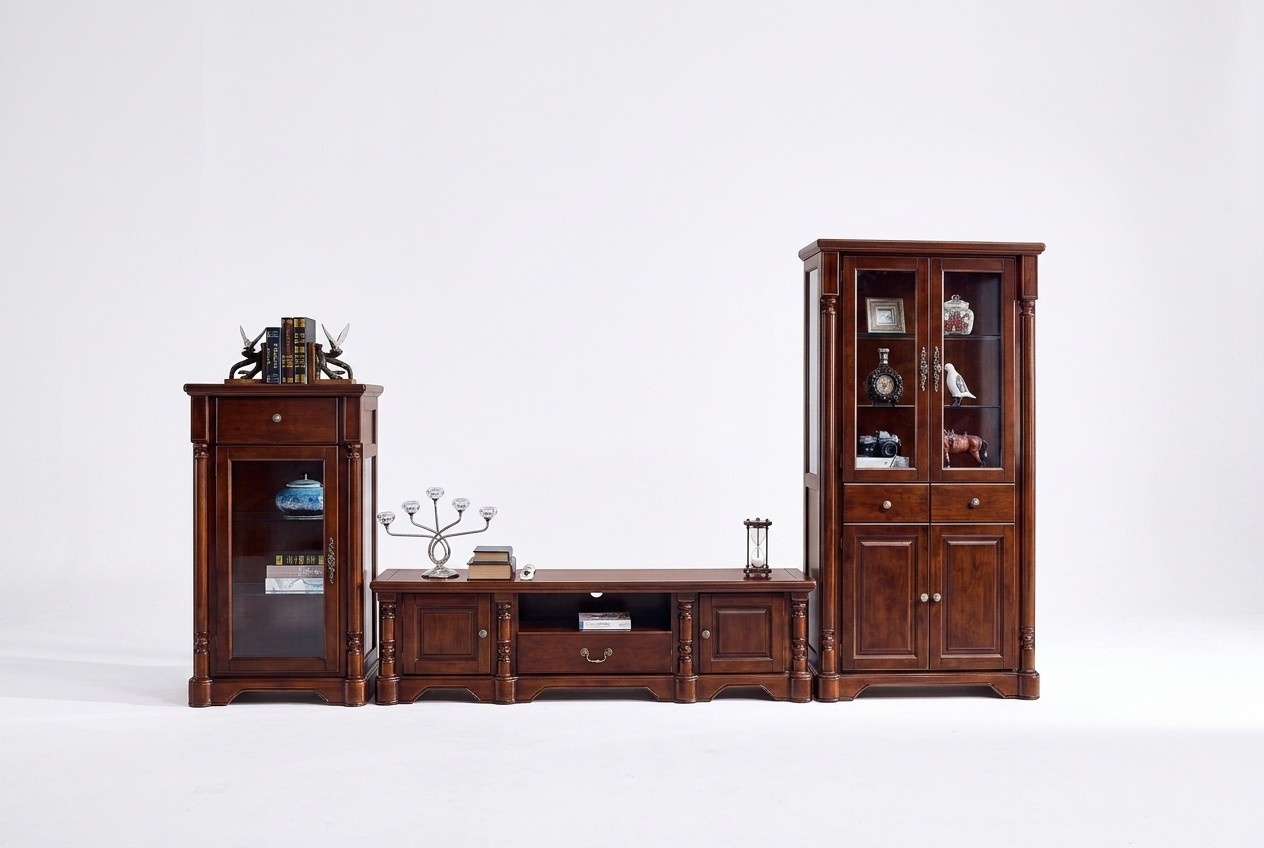 Design Wohnwand Lowboard TV-Schrank 2 Vitrinen 3tlg. Set Klassisch Stil