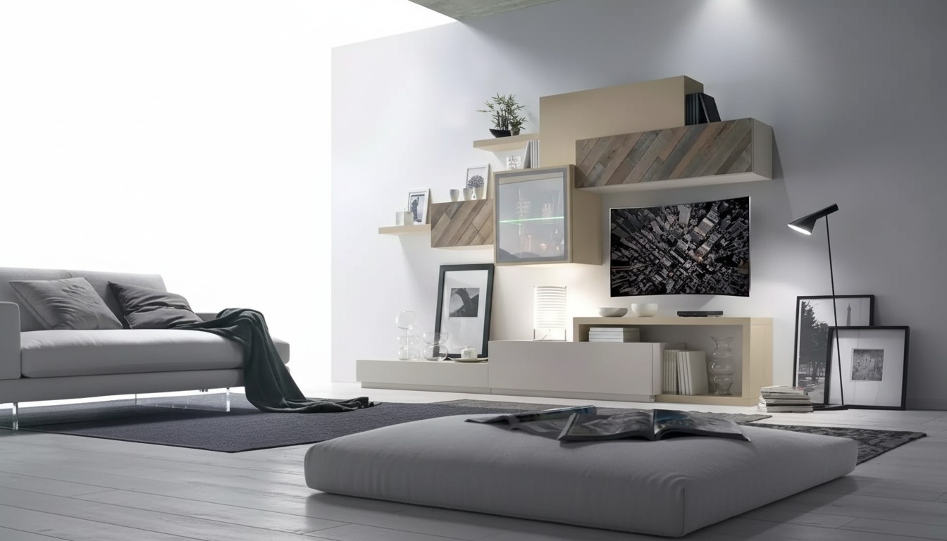 Design Wohnzimmer Set Vitrine Wandregale Wohnwand Regal Schränke 4tlg.