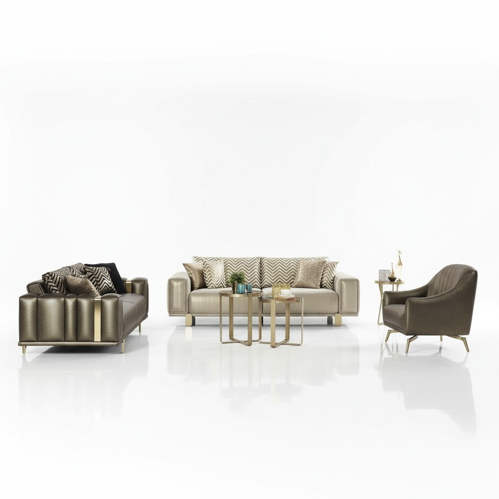 Designen Sofagarnitur 3+2+1 Sitzer Moderne Sessel Luxus Möbel Stoff Gold