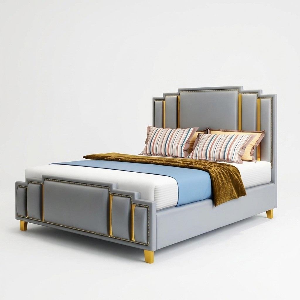 Designer Bett 180x200 Leder Metall Betten Doppel Schlaf Zimmer Luxus