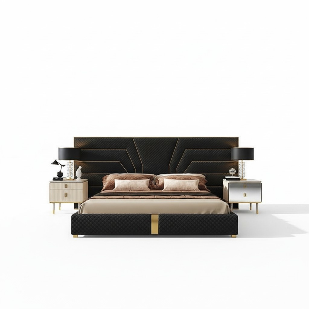 Designer Bett Betten Polsterbett Metall Gold 180x200 Ehebett Doppelbett