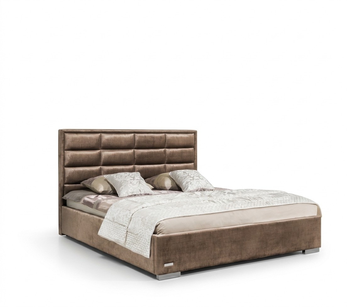 Designer Bett Schlafzimmer Betten Textil Leder Hotel Luxus Polster Samt Beige