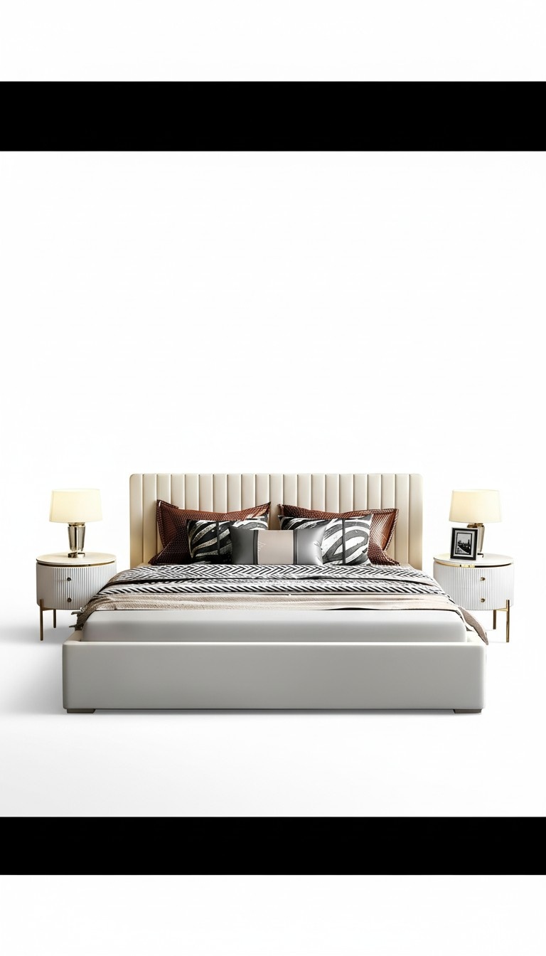 Designer Bett Schlafzimmer Doppelbett Betten Leder Hotel Luxus Polster