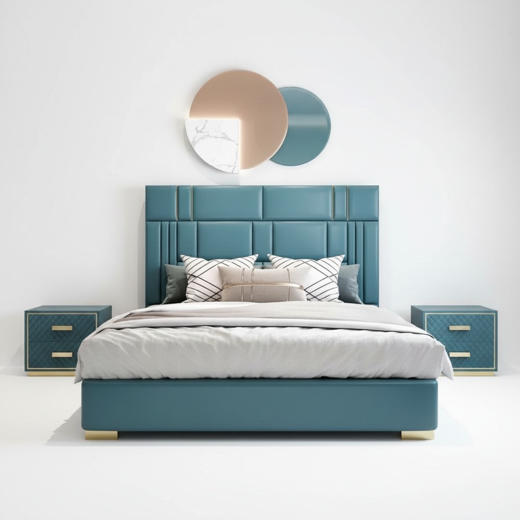 Designer Bett Schlafzimmer Kunstleder Hotel Luxus Polster Möbel Designer