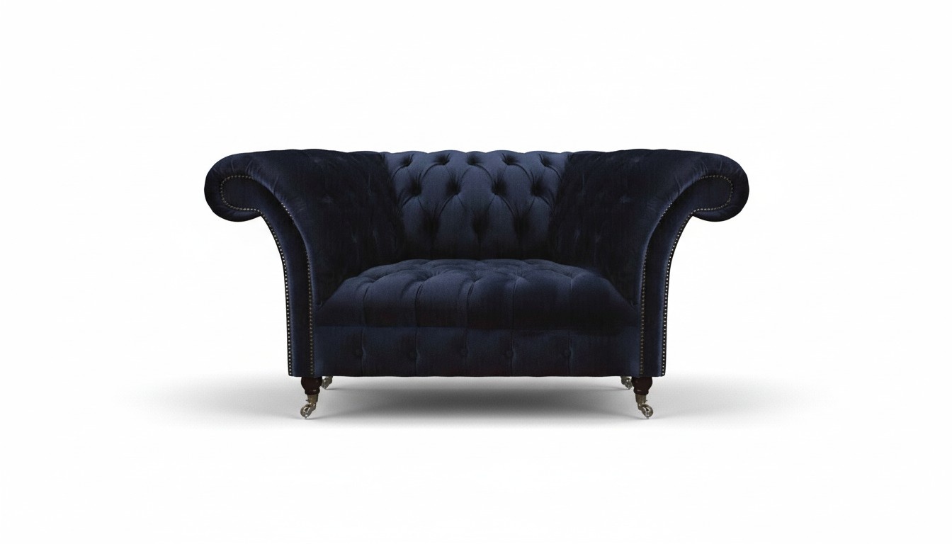 Designer Blauer Chesterfield Zweisitzer Textilcouchen Luxus Polstermöbel