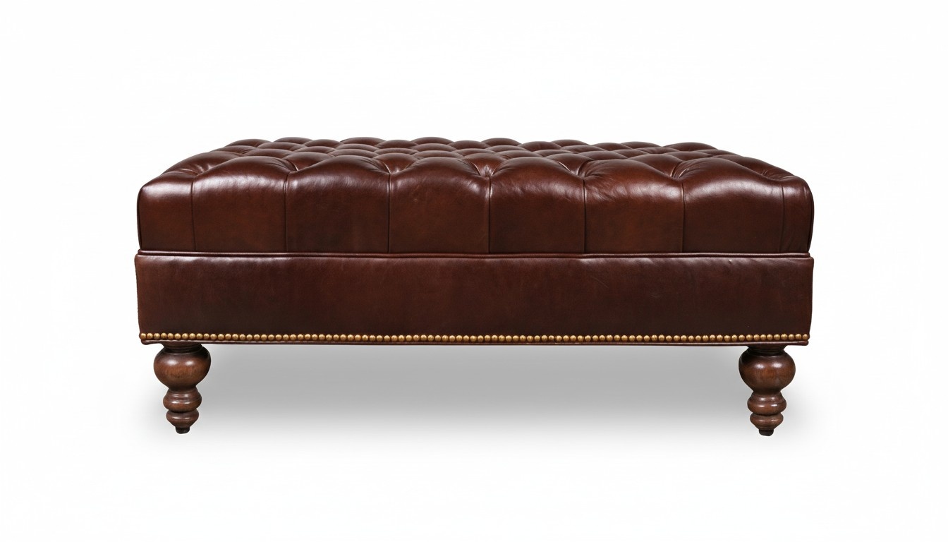 Designer Braun Hocker Leder Textil Luxuspolster Chesterfield Fußhocker