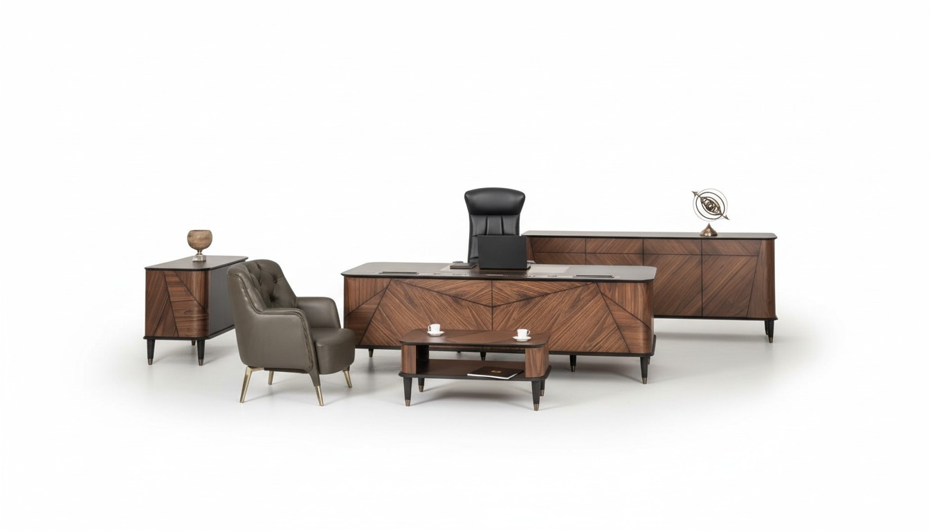 Designer Büro Arbeit Zimmer Set Schreibtisch Stuhl Komplett Set Möbel 5tlg. Neu