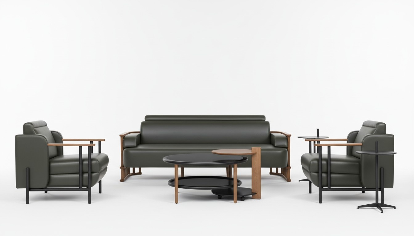 Designer Büro Arbeit Zimmer Set Schwarz Modern Komplett Leder Set Möbel 5tlg Neu