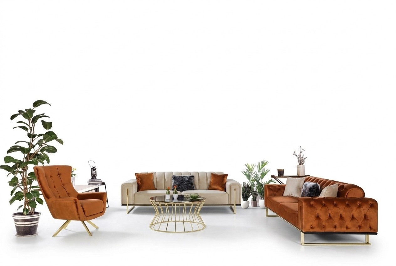 Designer Chesterfield 3tlg. Garnitur 2x 3 Sitzer Sofa Sessel Modern Dreisitzer