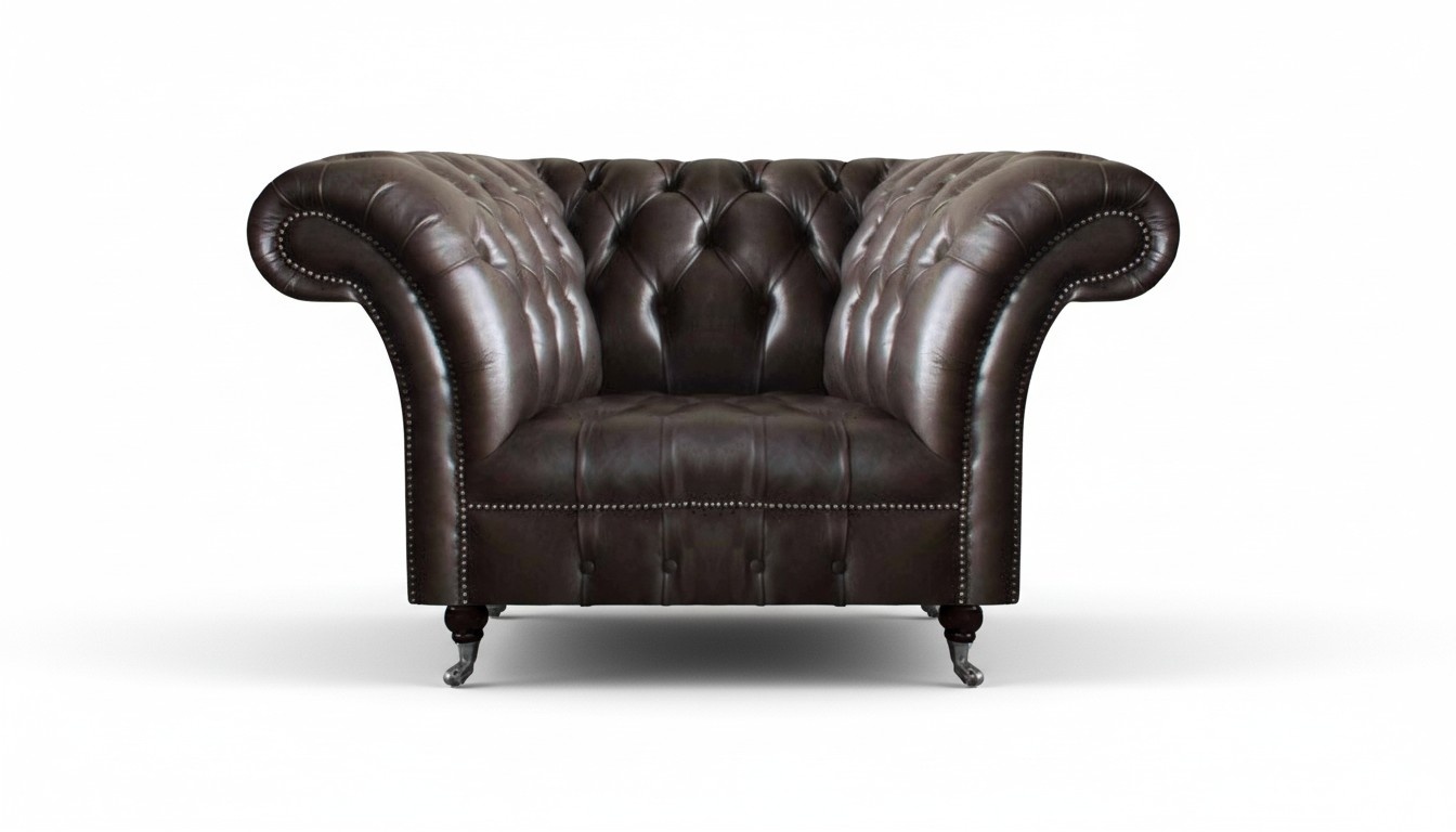 Designer Chesterfield Sessel Brauner Ledersessel Wohnzimmer Lehnsessel