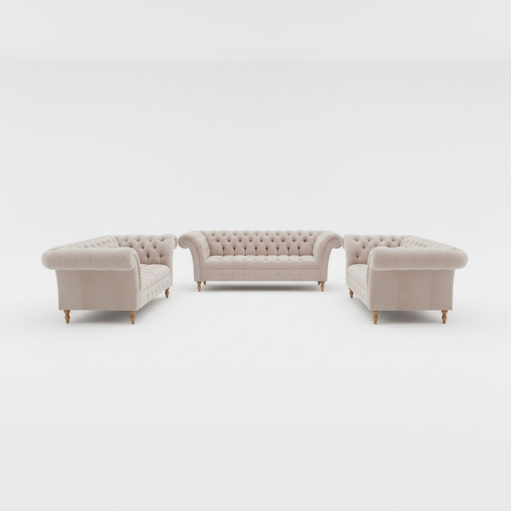 Designer Chesterfield Sofagarnitur Textil Beige 3+2+2 Couch Polster