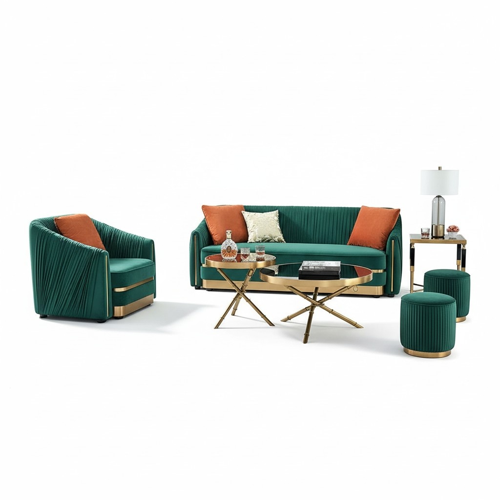 Designer Couch Polster Sitz Garnitur Sofa Garnituren Samt 3+2+2 Sitzer