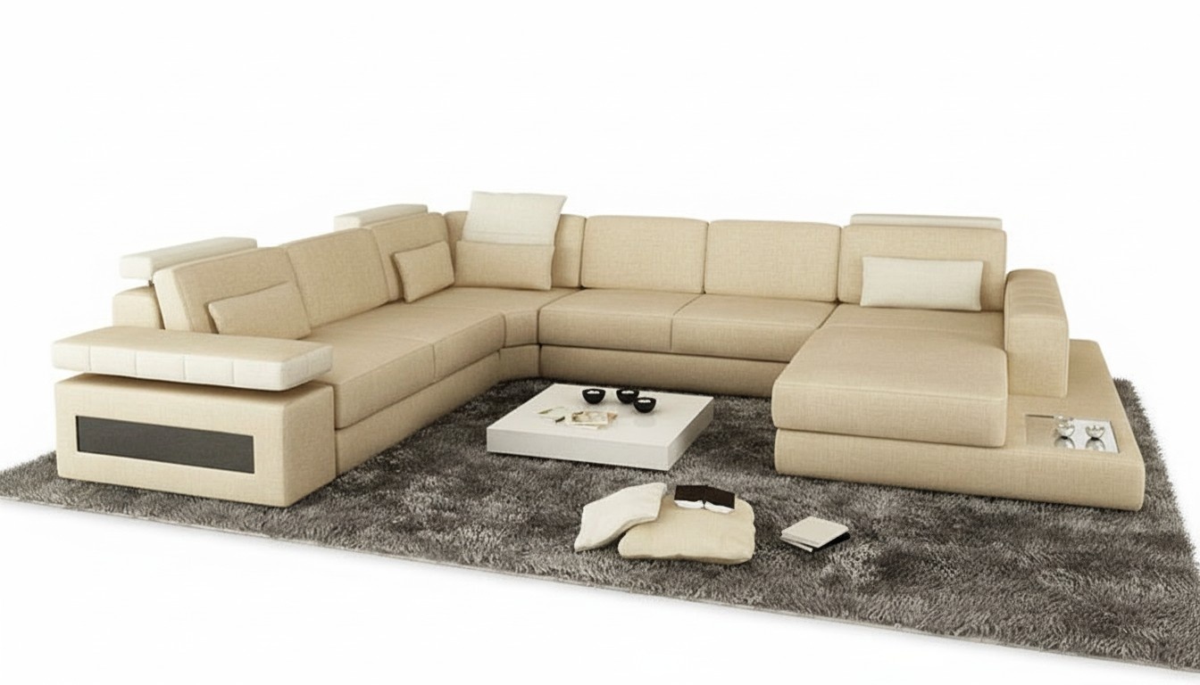 Designer Couch U Form Ecksofa Polster Couch Leder Wohnlandschaft Neu