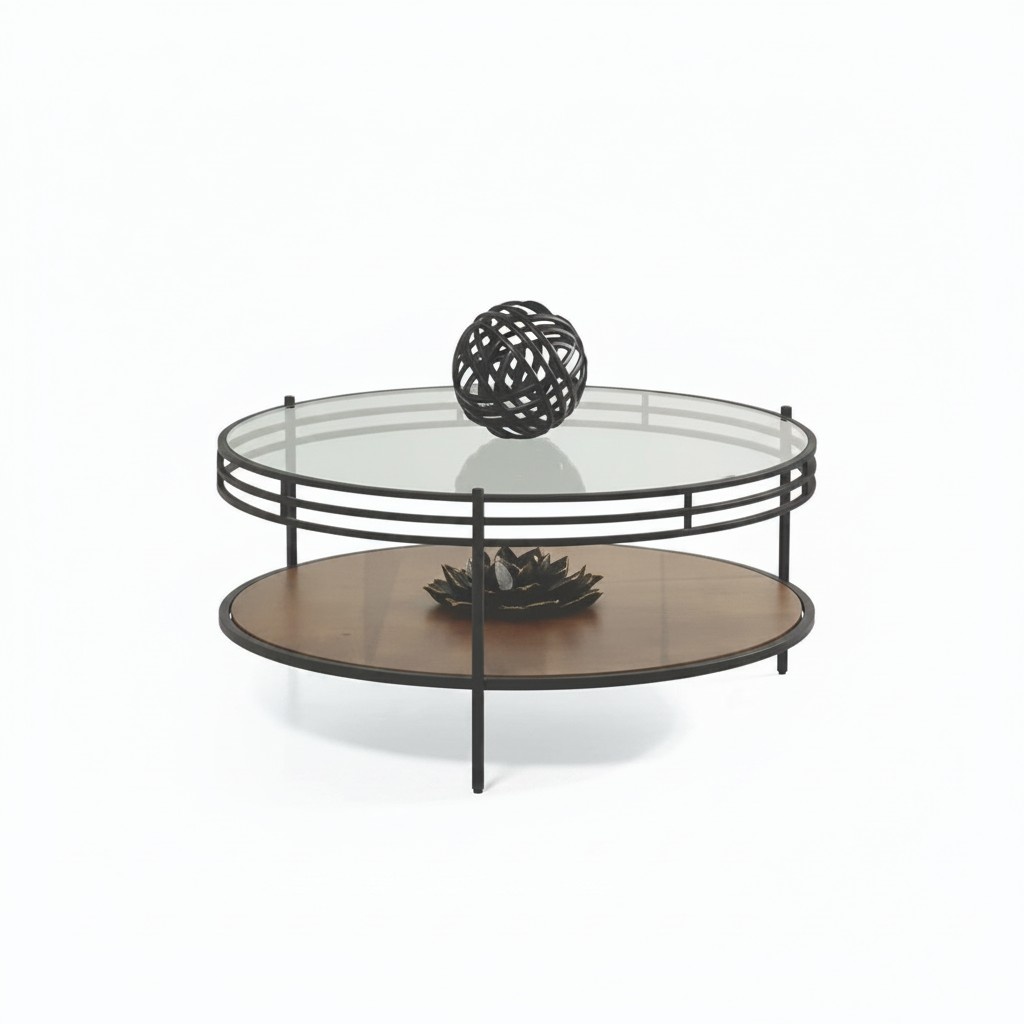 Designer Couchtisch Luxus Glastisch Kaffee Rund Wohnzimmer Holz Tisch