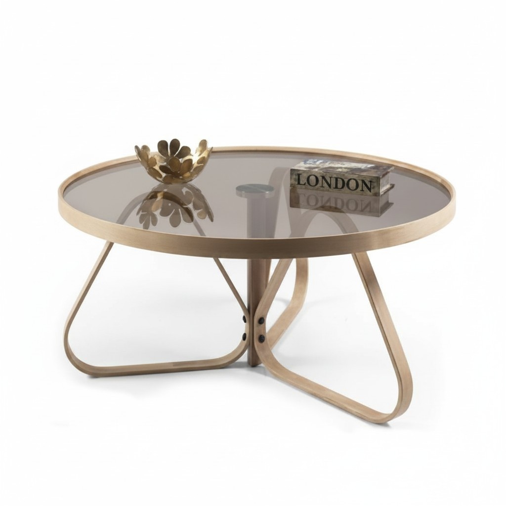 Designer Couchtisch Luxus Glastisch Kaffee Rund Wohnzimmer Holz Tisch