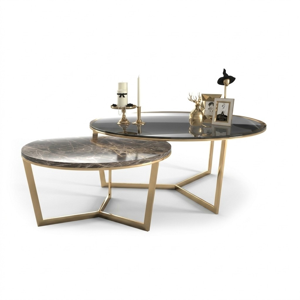 Designer Couchtisch Set 2x Wohnzimmer Edelstahl Moderne Luxus Tische Tisch