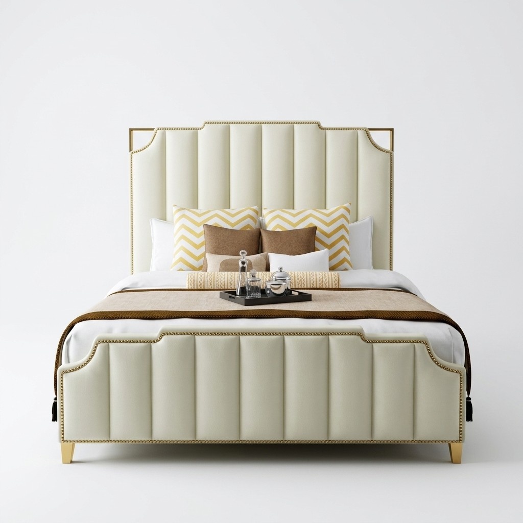 Designer Doppelbett Bett Hotel Luxus Schlafzimmer 180x200cm Leder Metall