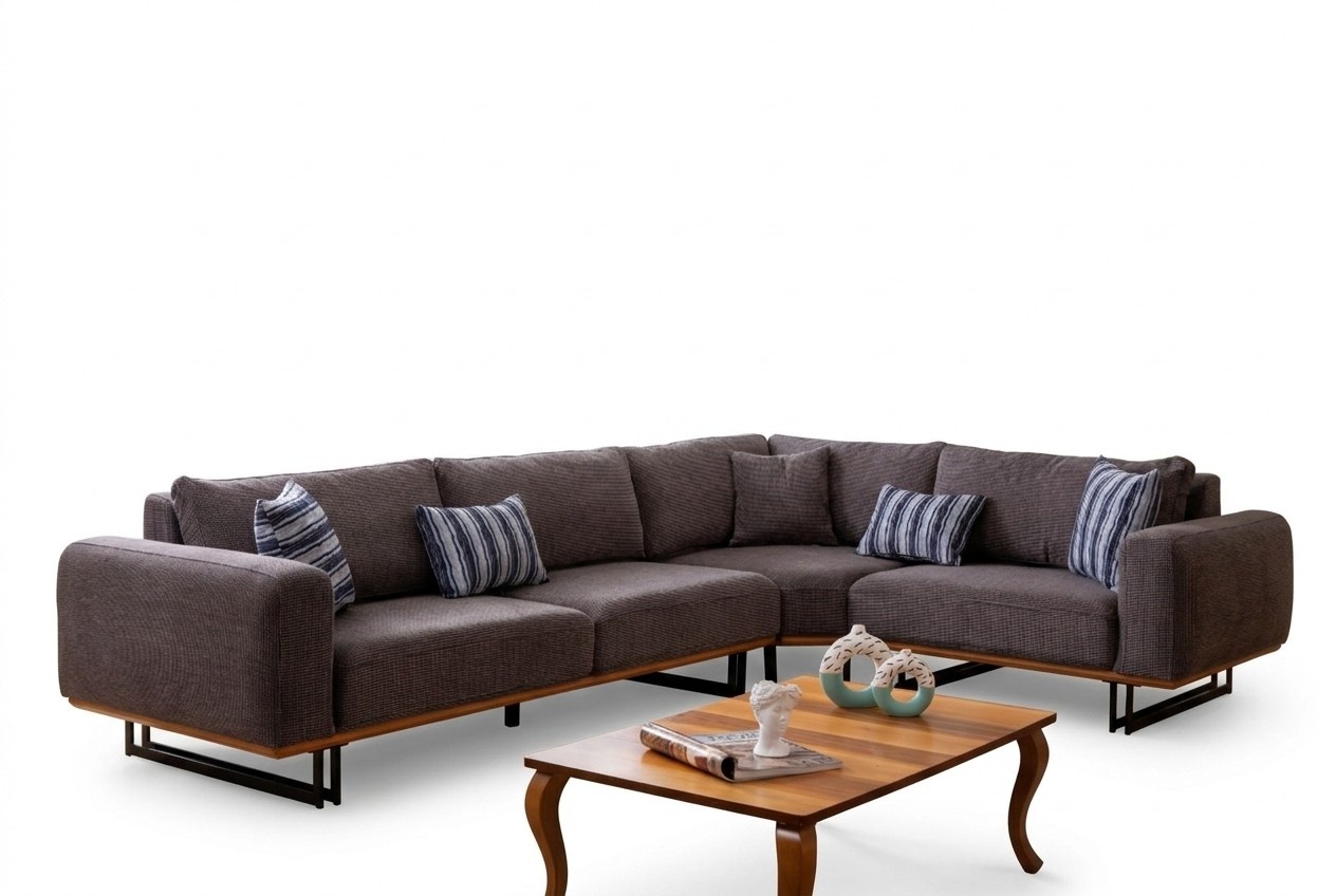 Designer Ecksofa L Form Polster Textil Modern Braun Luxus Wohnlandschaft