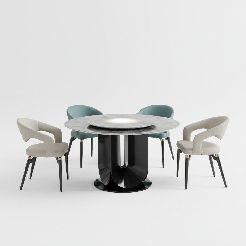 Designer Essgruppe Luxus Runder Esstisch 6x Stühle Stilvolle Sitzgruppe
