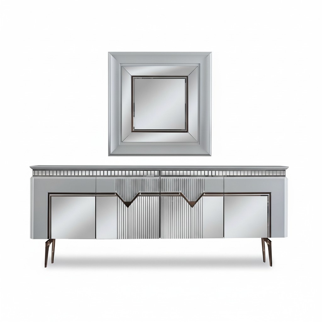 Designer Esszimmer Set Besteht aus 2tlg. Sideboard Spiegel Kommode Silber