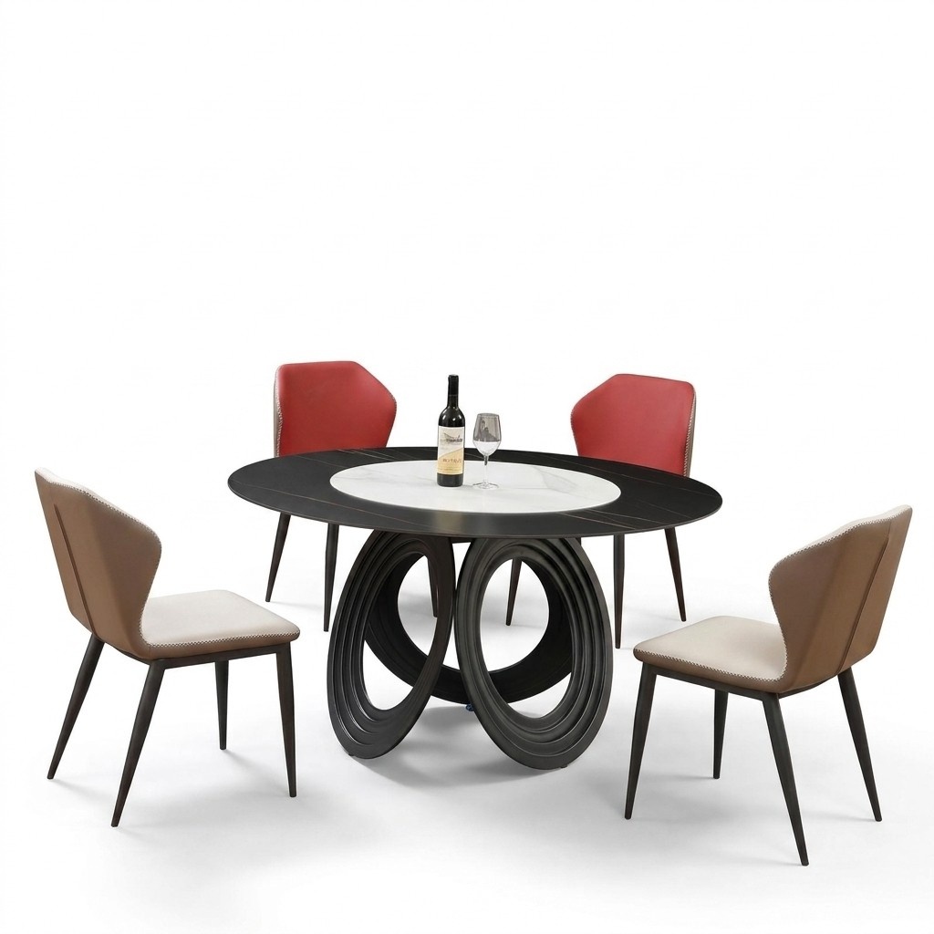 Designer Holz Ess Wohn Zimmer Set Tisch 4x Lehn Stühle Set Garnitur