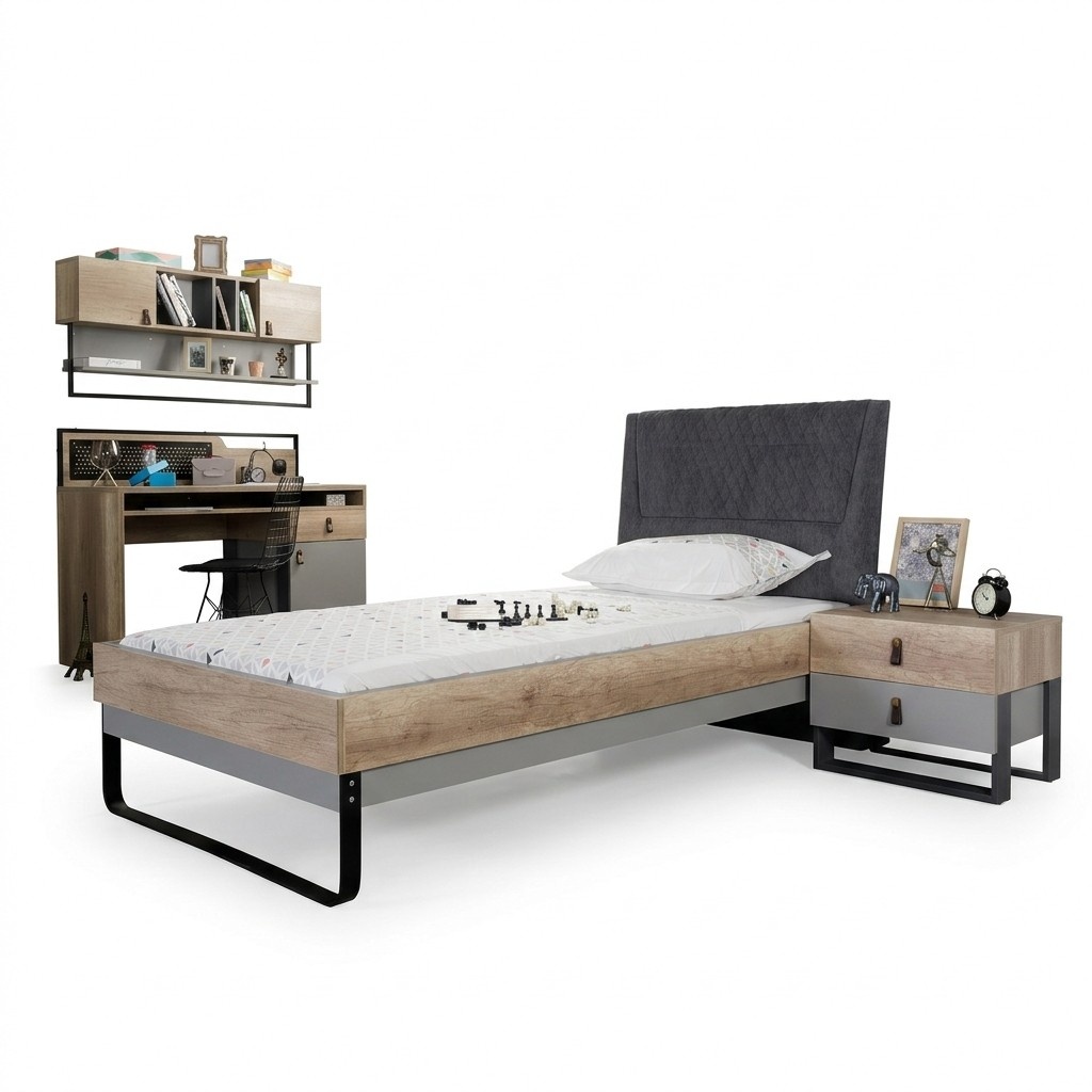 Designer Jugendzimmer Schlafzimmer Bett Nachttisch Schreibtisch 3tlg.