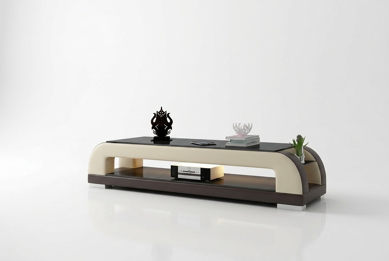 Designer Kommode Anrichte Low Board Side Schrank Wohn Zimmer Leder
