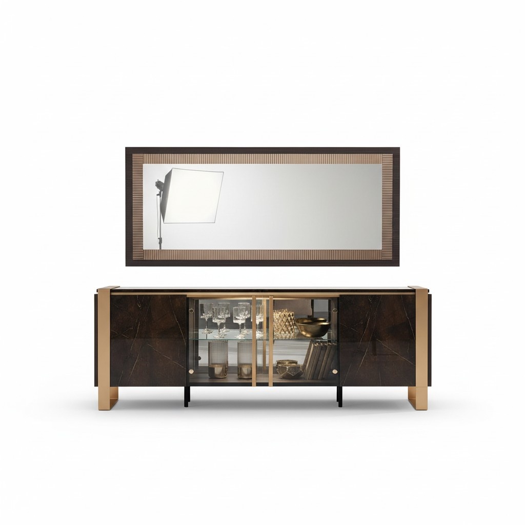 Designer Kommode Anrichte Side Low Board Schrank Wohn Zimmer Regal Luxus Metall