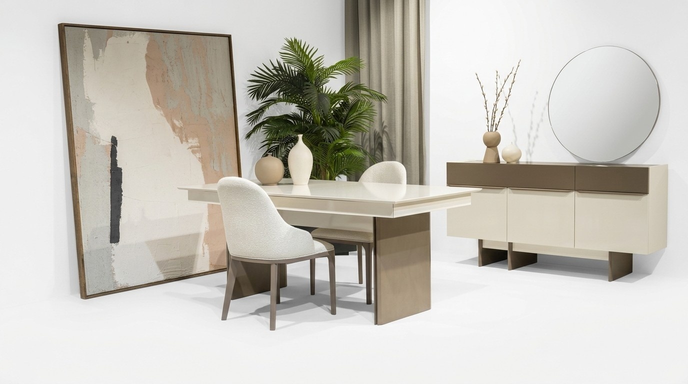 Designer Küchenmöbel Luxuriöser Esstisch Designer Textil Lehnstühle 5tlg