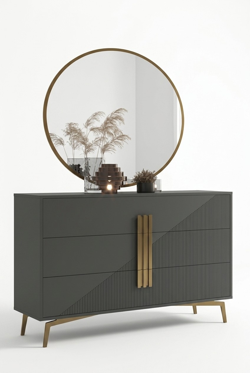 Designer Luxus Spiegel runder Wandspiegel Glasspiegel Schlafzimmerspiegel Neu
