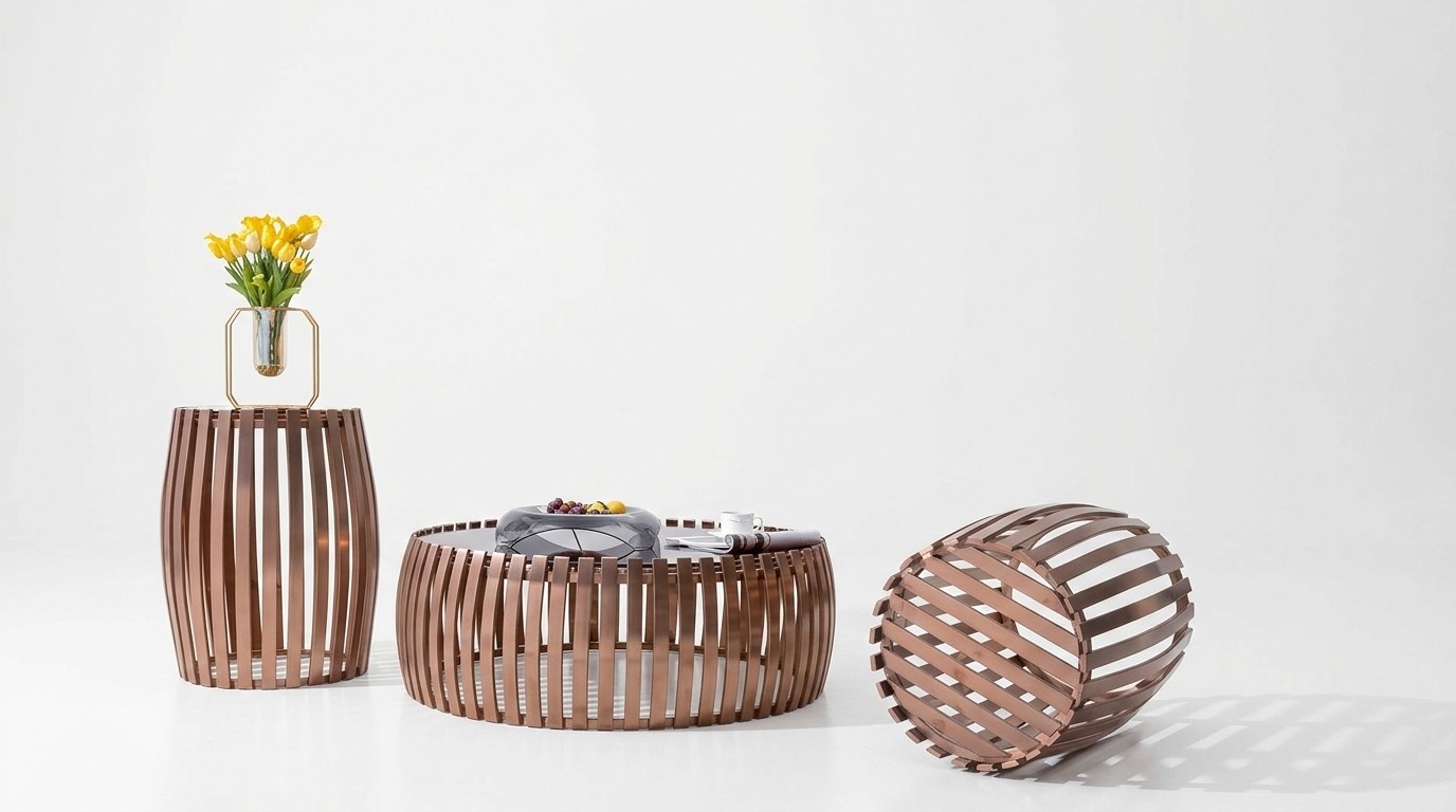 Designer Metall Edelstahl Couch Glas Tisch + Beistell Tische 2 tlg. Set