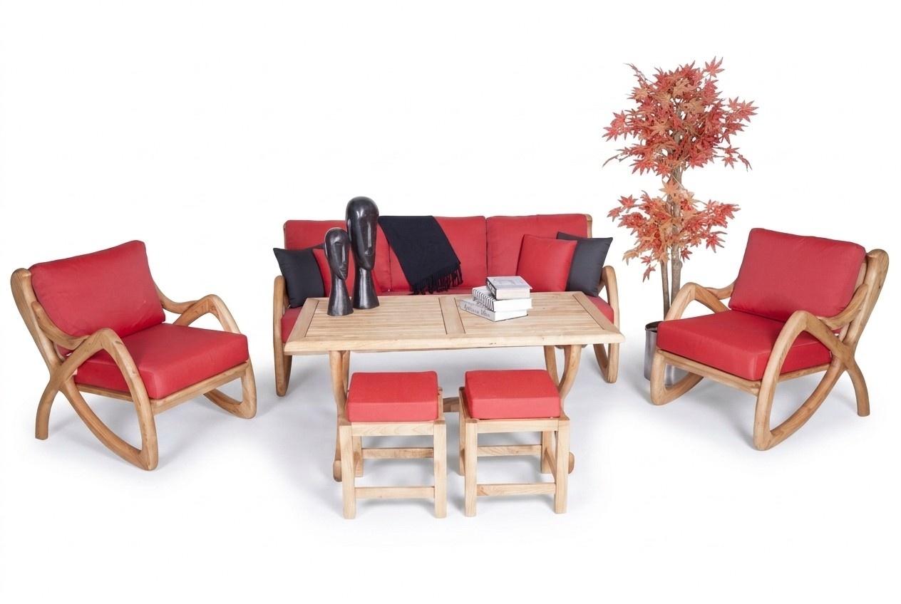 Designer Outdoor Garnitur Sofagarnitur Robuster Esstisch Edle Garten 2x Hocker