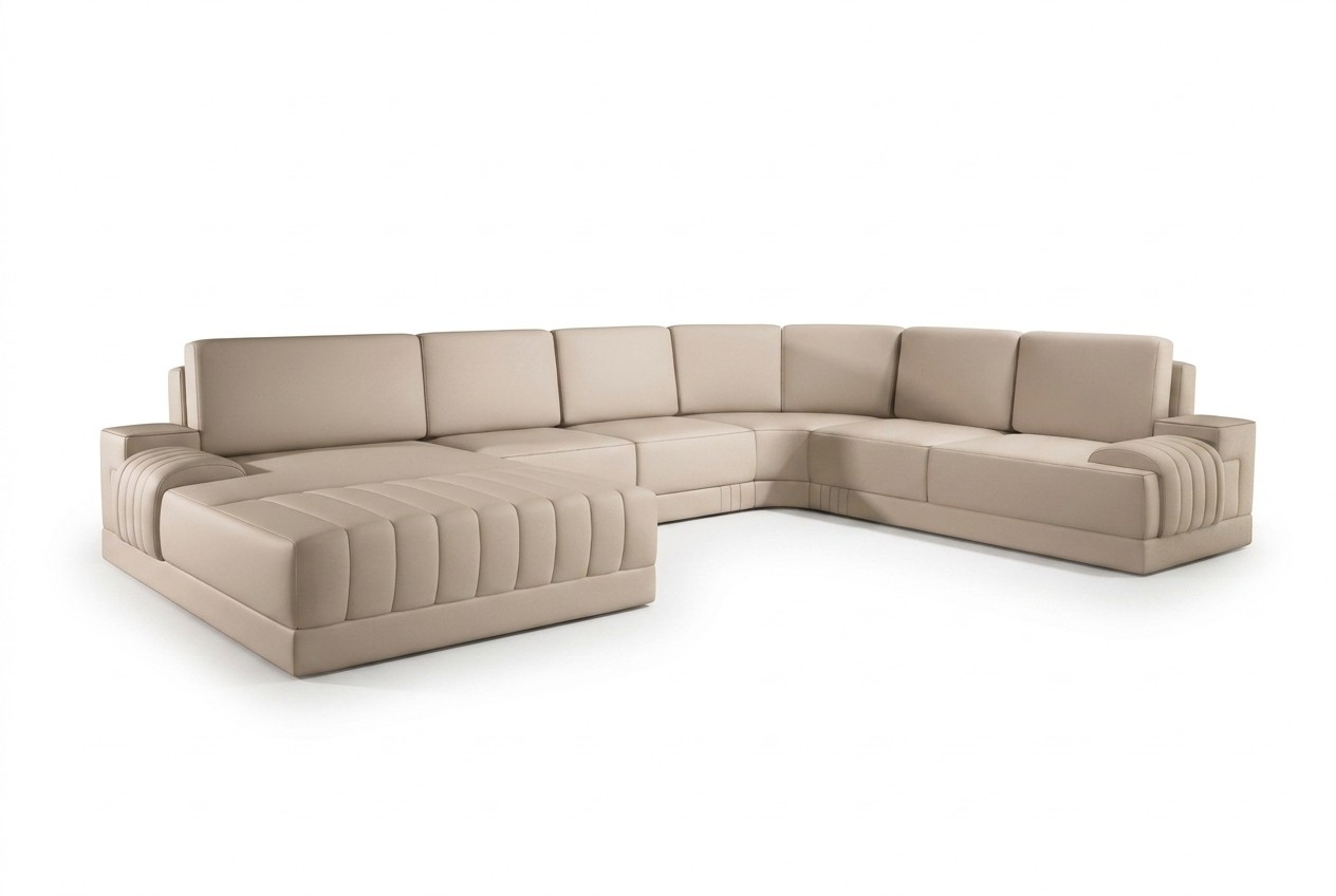 Designer Polster Ledersofa Couch U-Form Modern Wohnlandschaft